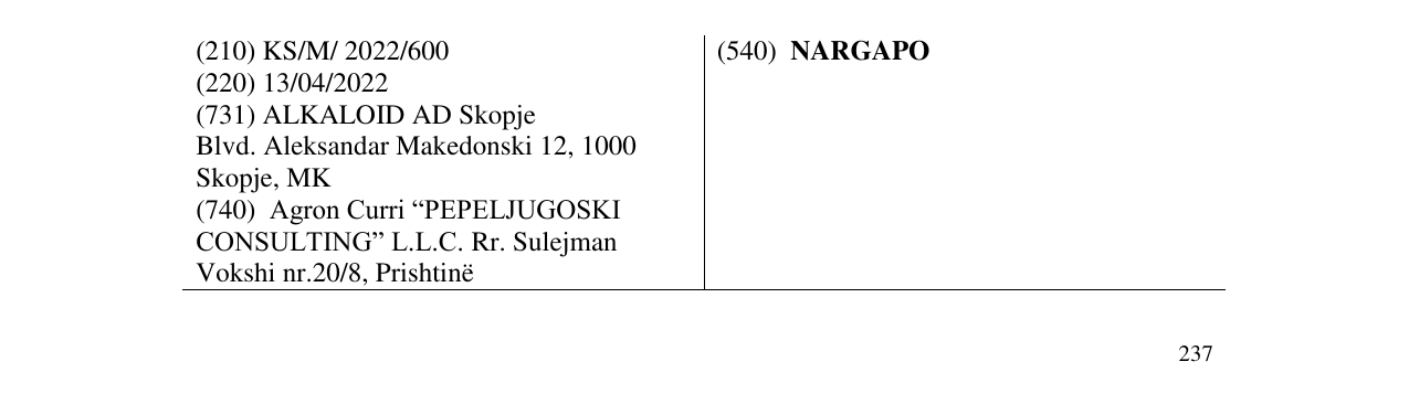 Zëri i markës NARGAPO në buletin