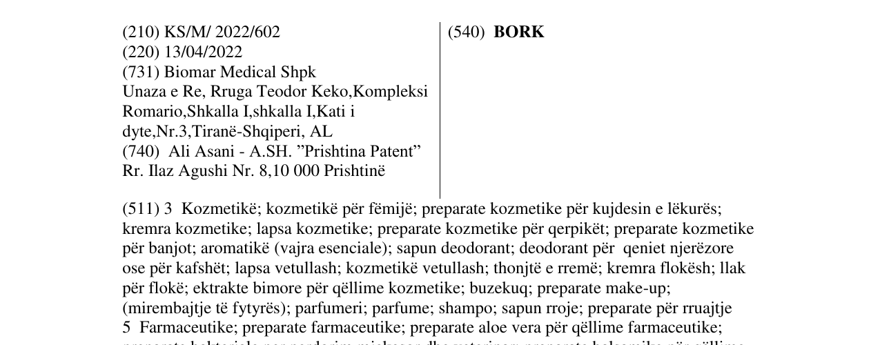 Zëri i markës BORK në buletin