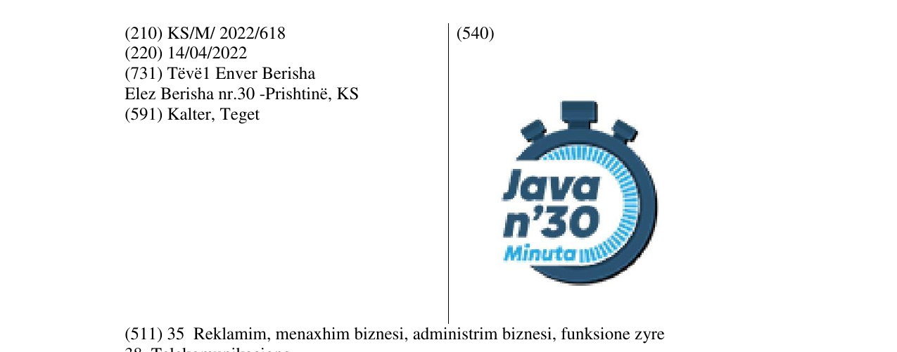 Zëri i markës Java n'30 në buletin