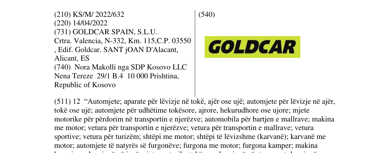 Zëri i markës GOLDCAR në buletin