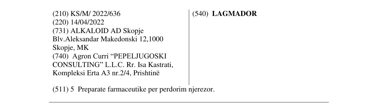 Zëri i markës LAGMADOR në buletin