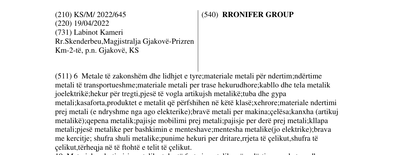 Zëri i markës RRONIFER GROUP në buletin
