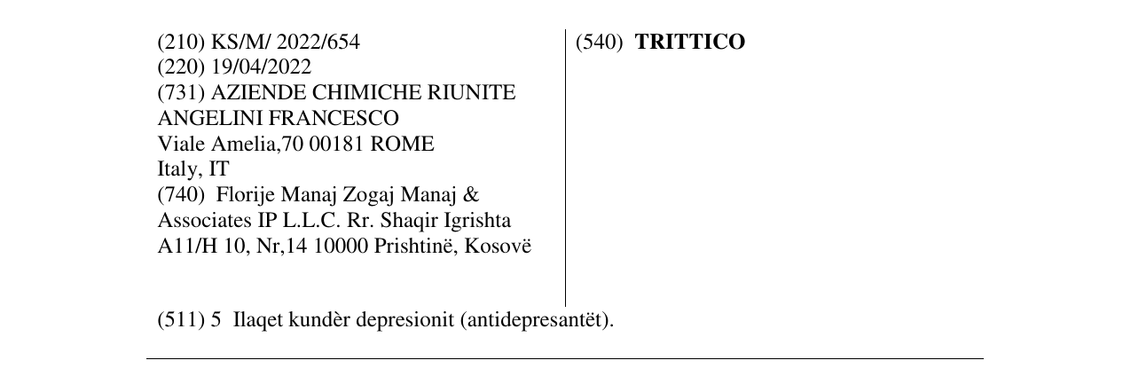Zëri i markës TRITTICO në buletin