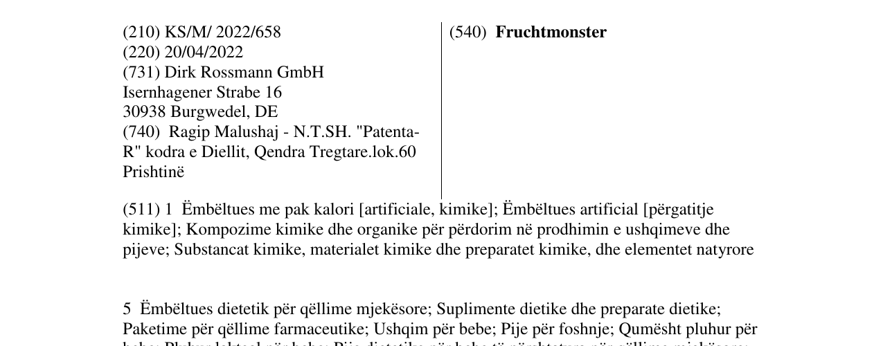 La voce del marchio Fruchtmonster nel bollettino