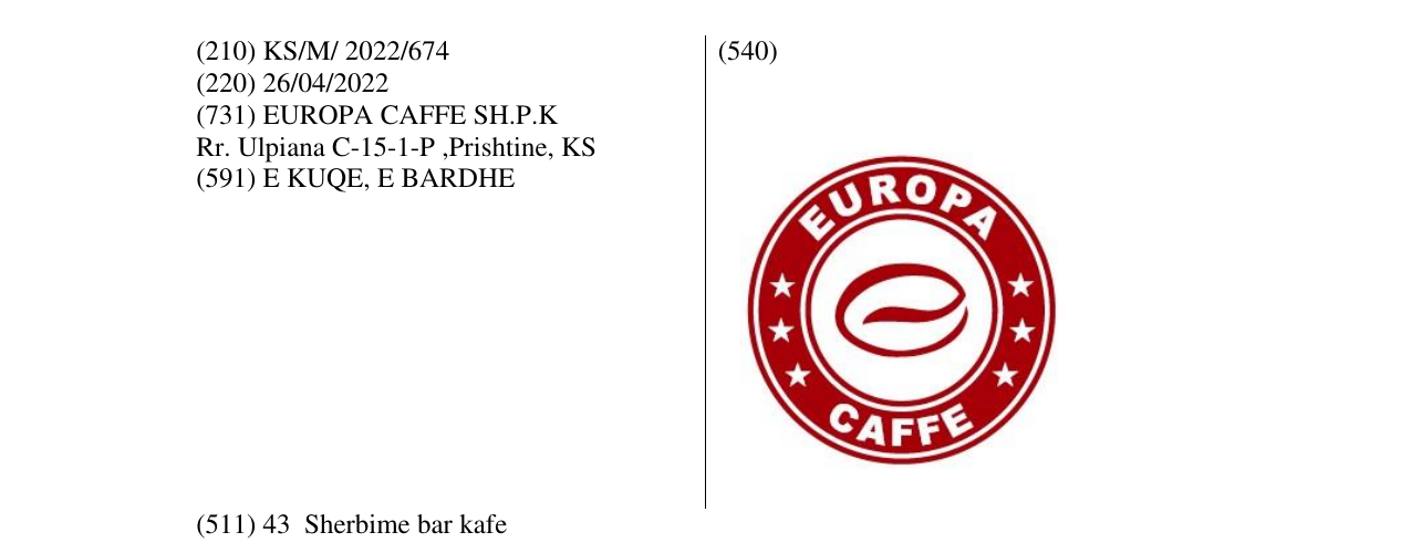Zëri i markës EUROPA CAFFE në buletin