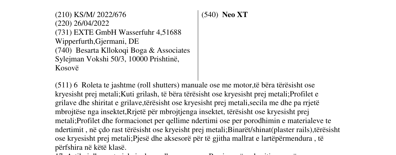 Zëri i markës Neo XT në buletin