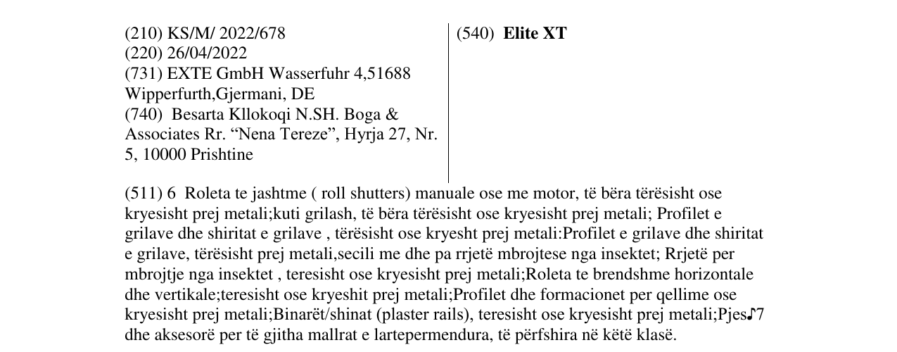 Zëri i markës Elite XT në buletin