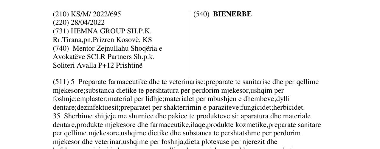 Zëri i markës BIENERBE në buletin