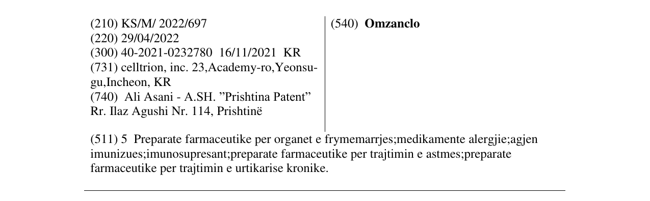 Zëri i markës Omzanclo në buletin