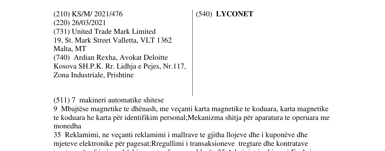 Zëri i markës LYCONET në buletin