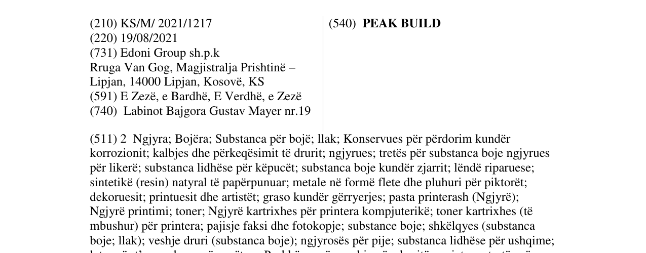 Zëri i markës PEAK BUILD në buletin