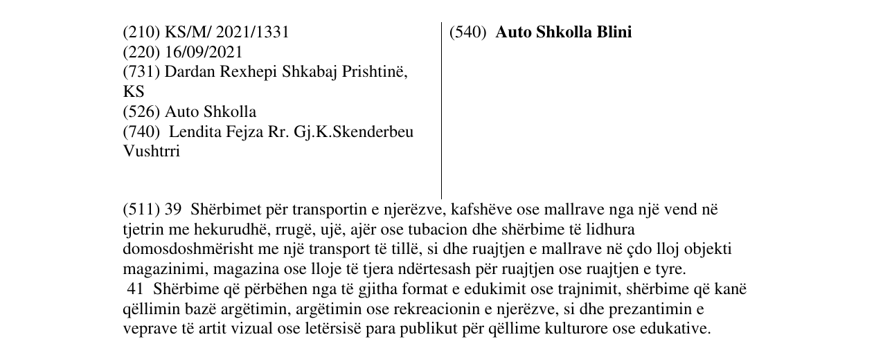 Zëri i markës Auto Shkolla Blini në buletin