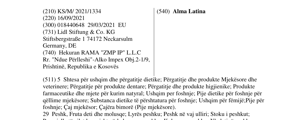 Zëri i markës Alma Latina në buletin