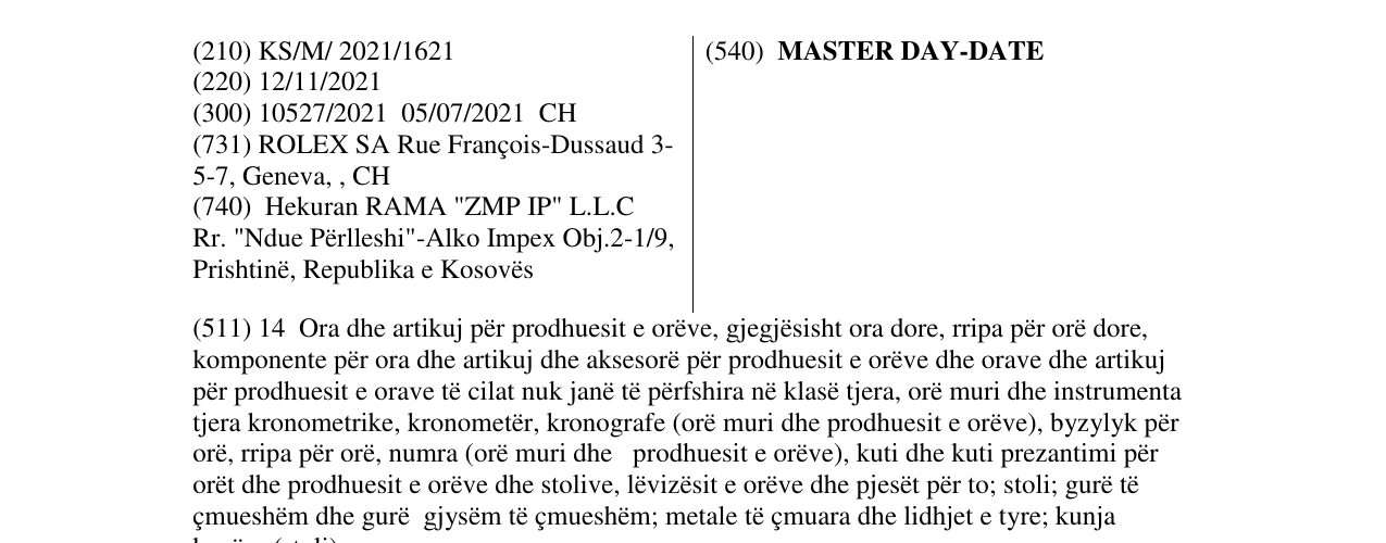 Zëri i markës MASTER DAY-DATE në buletin