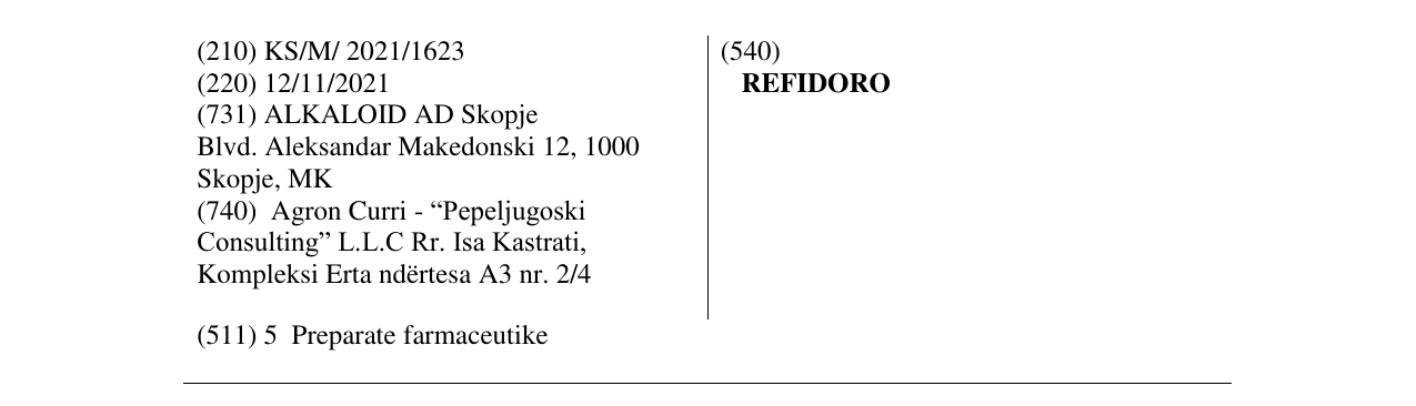 Zëri i markës REFIDORO në buletin