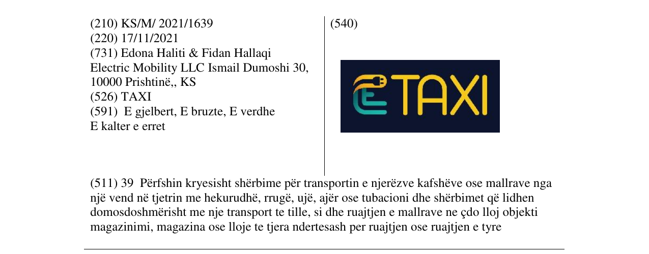 Zëri i markës ETAXI në buletin