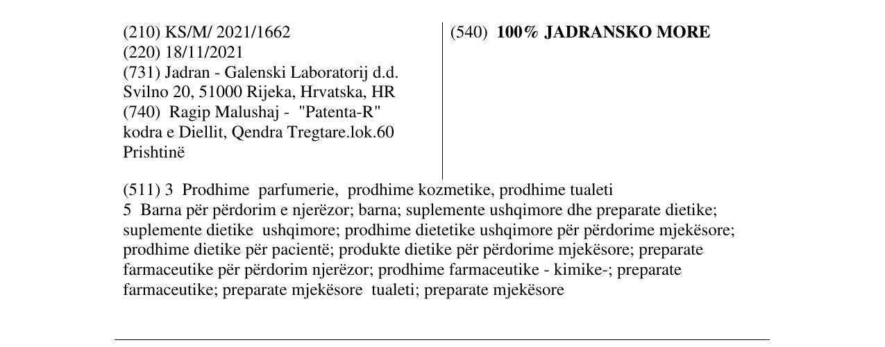 Zëri i markës 100% JADRANSKO MORE në buletin
