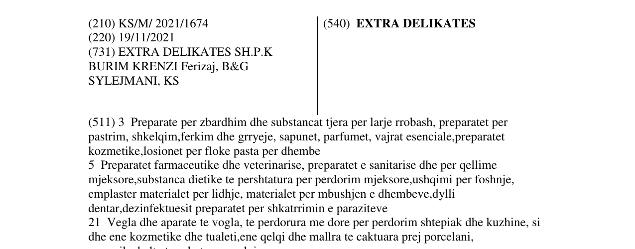 Zëri i markës EXTRA DELIKATES në buletin