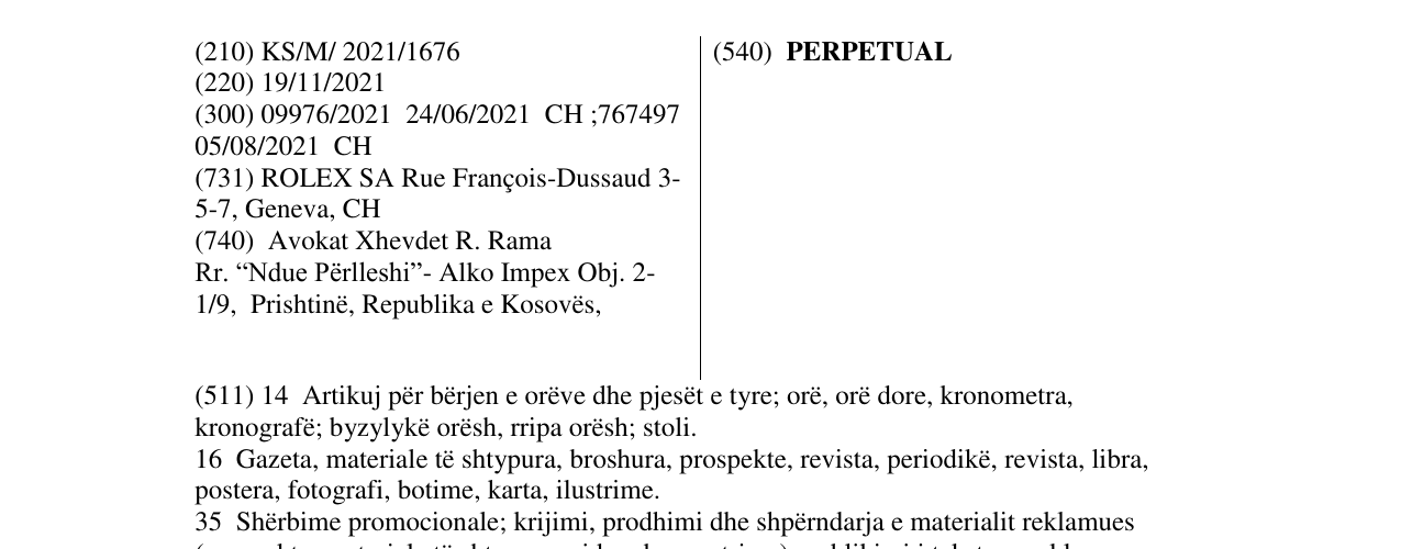 Zëri i markës PERPETUAL në buletin