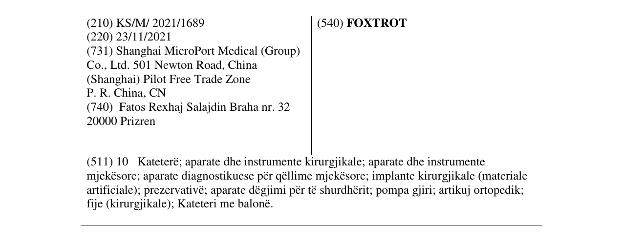 Zëri i markës FOXTROT në buletin