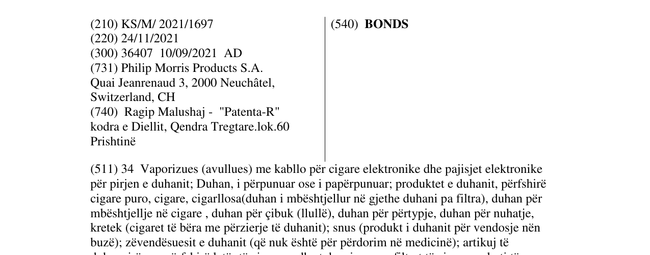 Zëri i markës BONDS në buletin