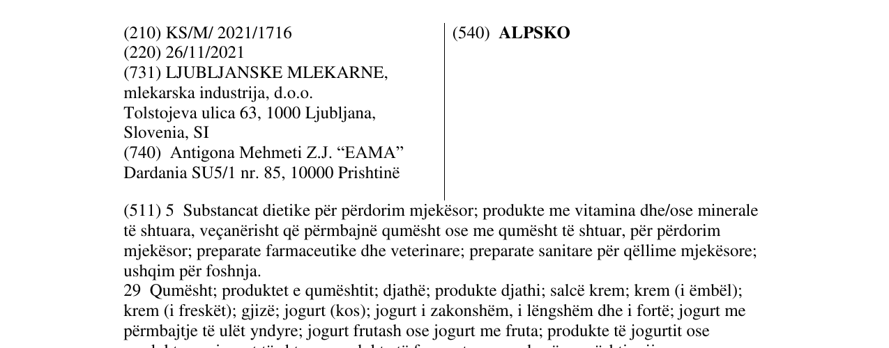 Zëri i markës ALPSKO në buletin
