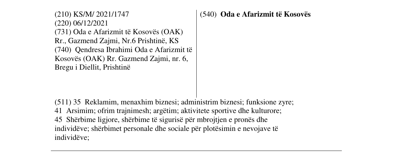 Zëri i markës Oda e Afarizmit të Kosovës në buletin