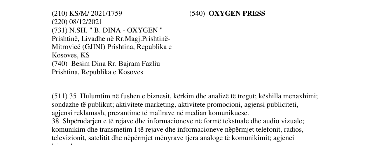Zëri i markës OXYGEN PRESS në buletin