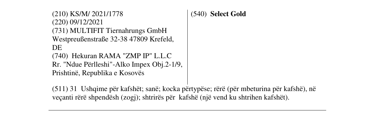 Zëri i markës Select Gold në buletin