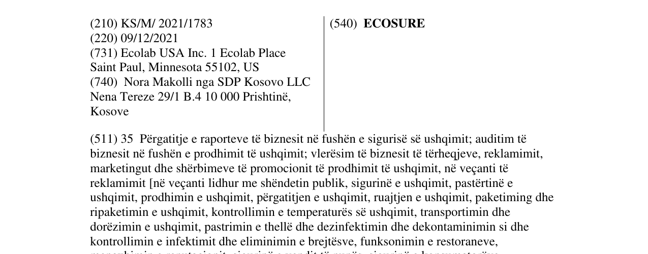 Zëri i markës ECOSURE në buletin