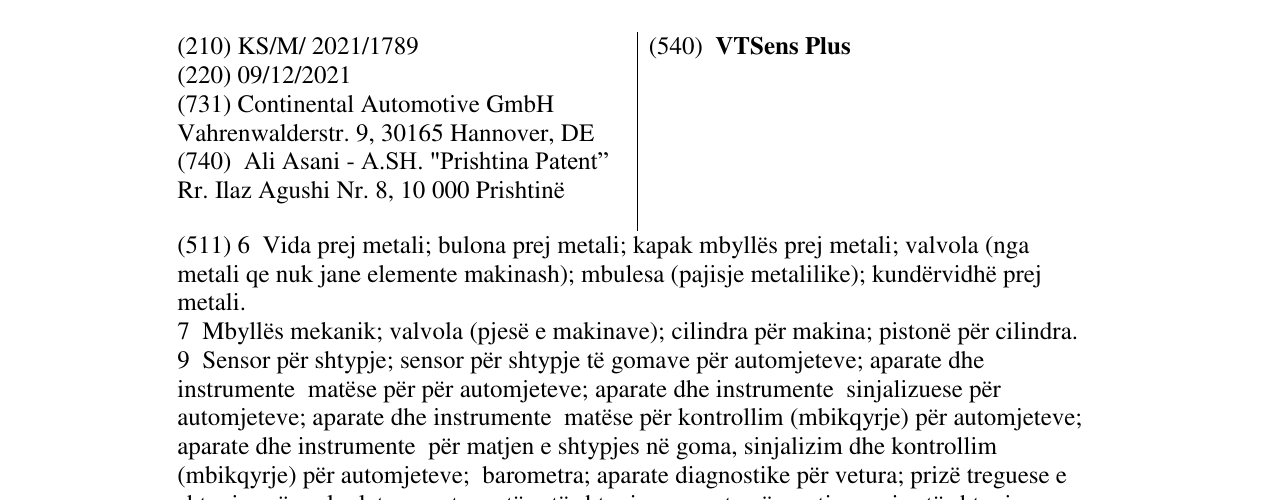 Zëri i markës VTSens Plus në buletin