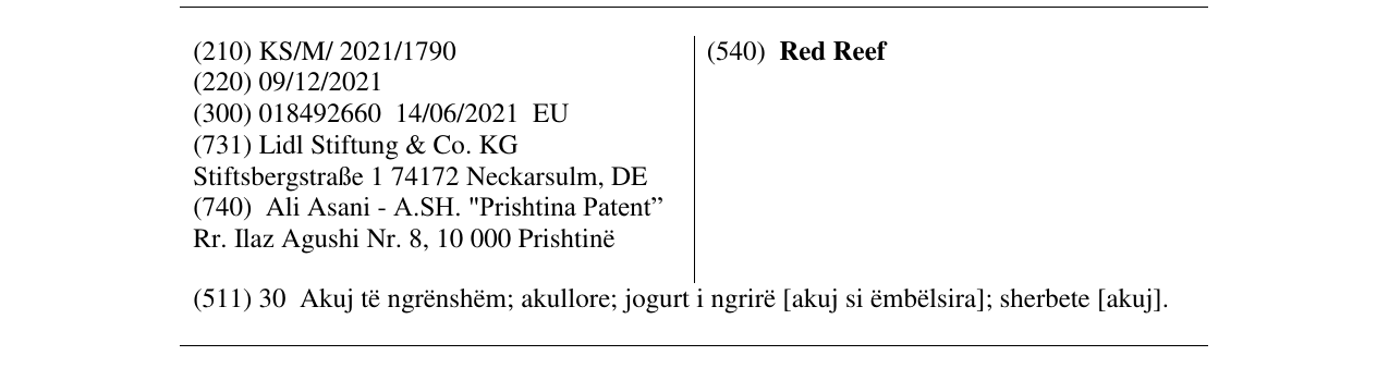 Zëri i markës Red Reef në buletin