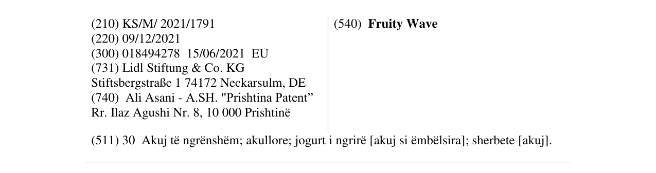Zëri i markës Fruity Wave në buletin
