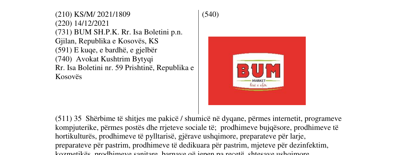 Zëri i markës BUM MARKET në buletin