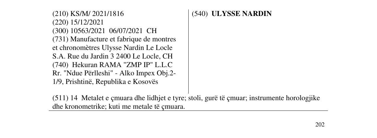 Zëri i markës ULYSSE NARDIN në buletin