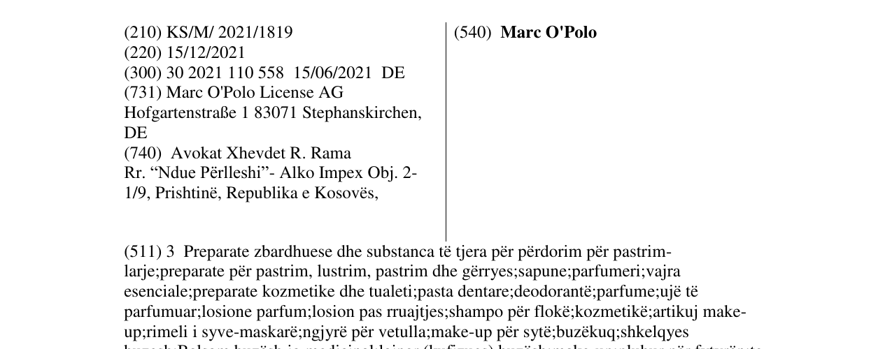 Zëri i markës Marc O'Polo në buletin