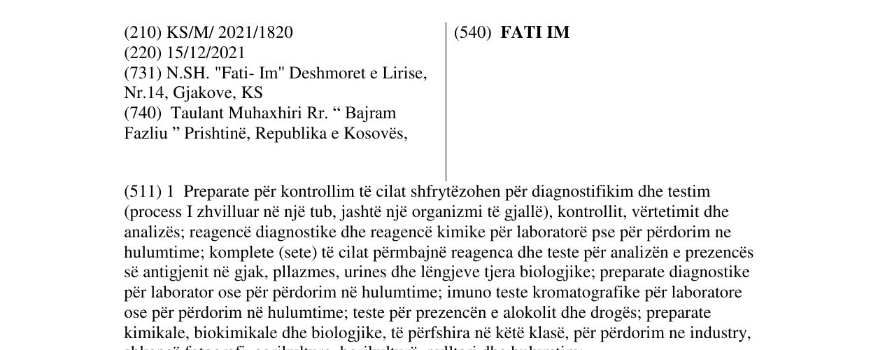 Zëri i markës FATI IM në buletin