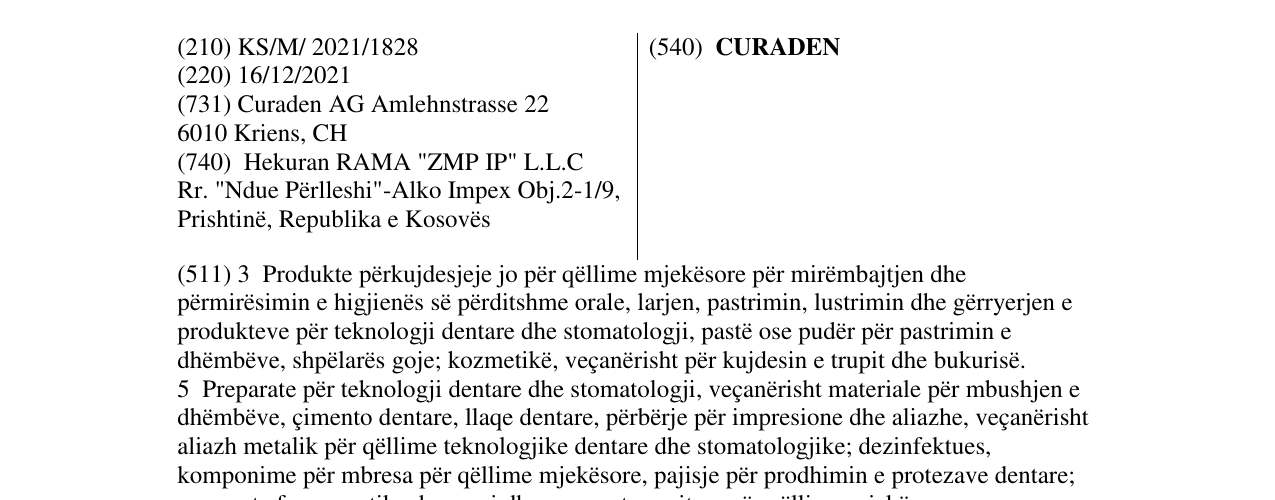 Zëri i markës CURADEN në buletin