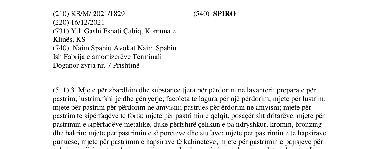 Zëri i markës SPIRO në buletin