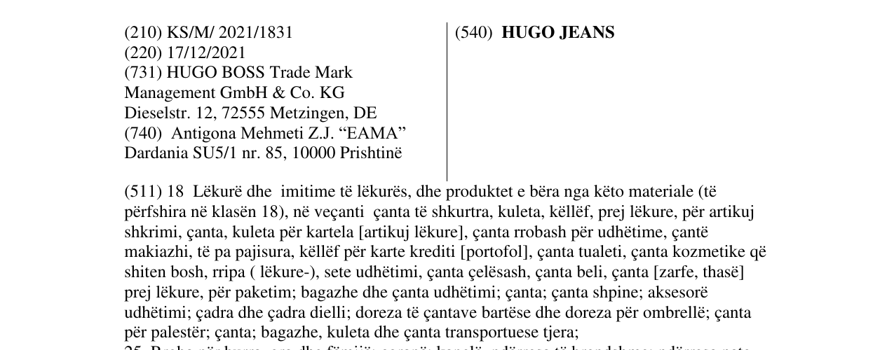 Zëri i markës HUGO JEANS në buletin