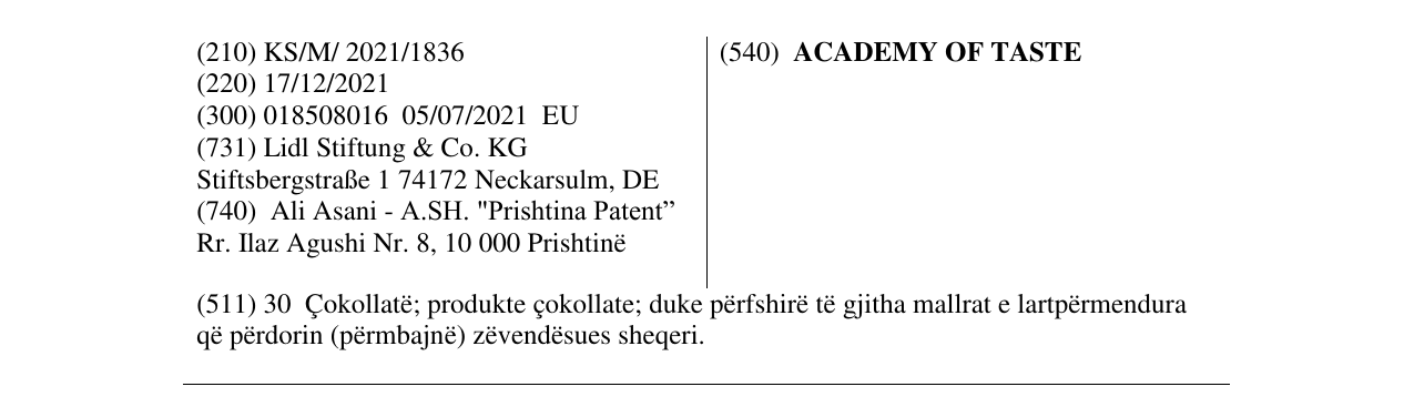 Zëri i markës ACADEMY OF TASTE në buletin
