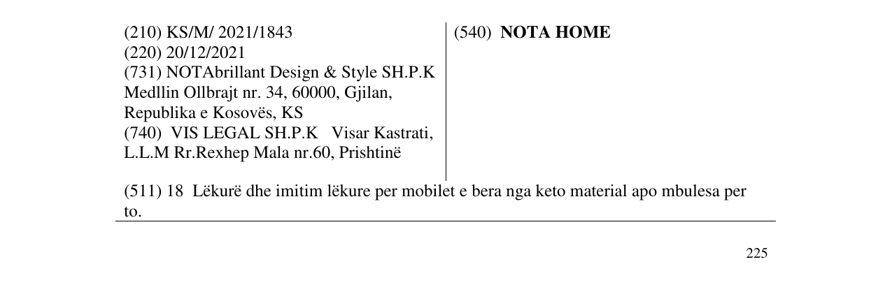 Zëri i markës NOTA HOME në buletin