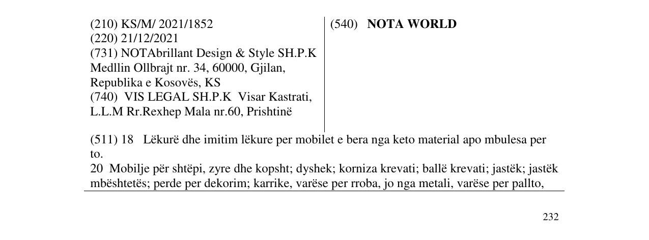 Zëri i markës NOTA WORLD në buletin