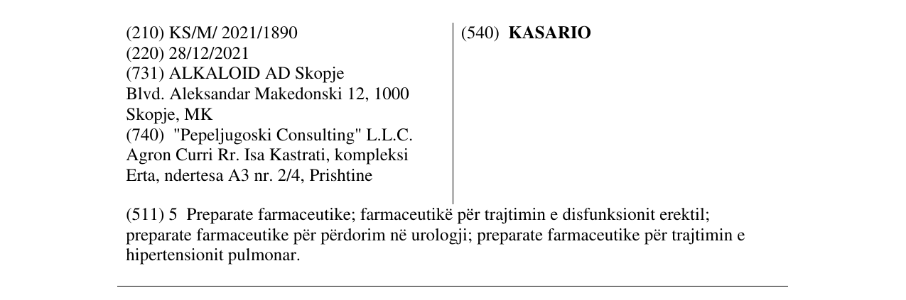 Zëri i markës KASARIO në buletin