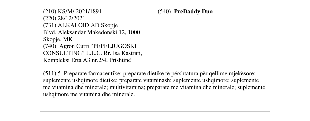 Zëri i markës PreDaddy Duo në buletin