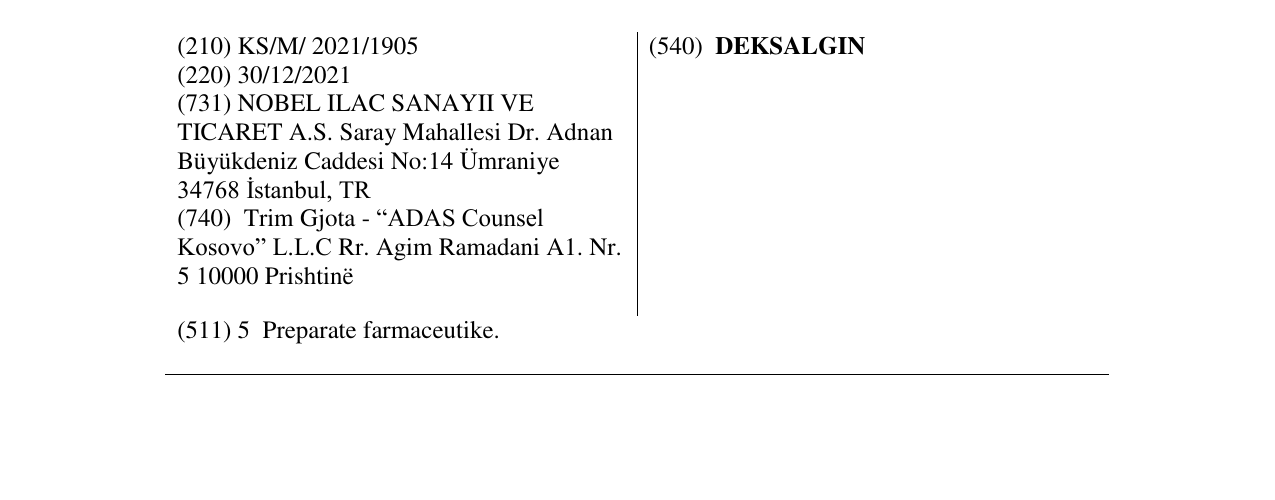 Zëri i markës DEKSALGIN në buletin