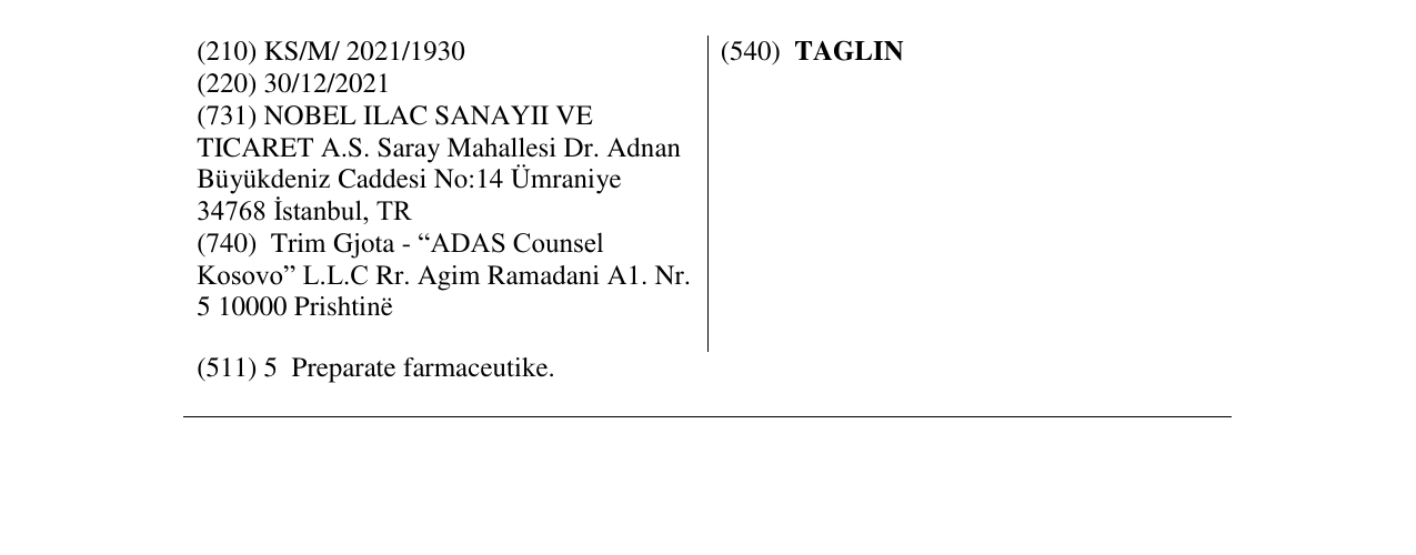 Zëri i markës TAGLIN në buletin