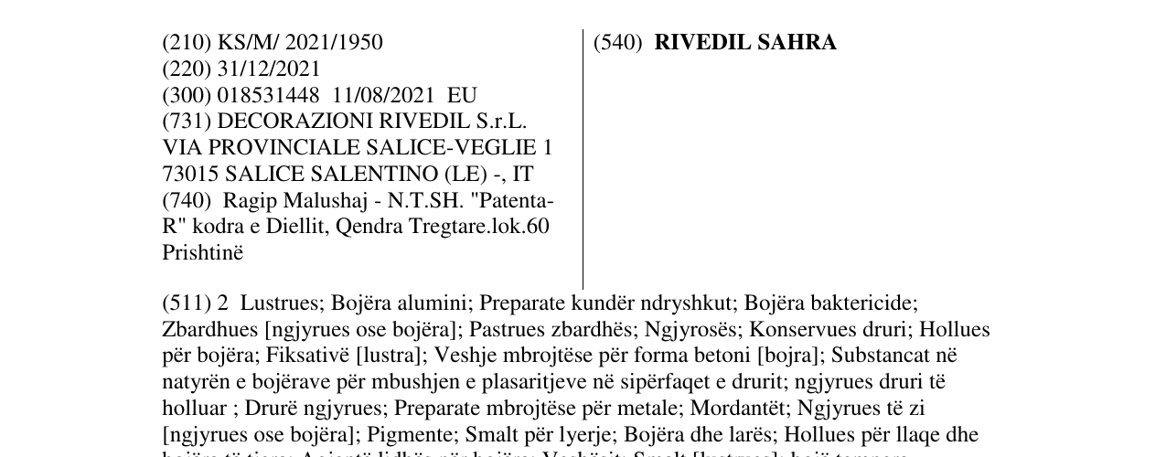 Zëri i markës RIVEDIL SAHRA në buletin