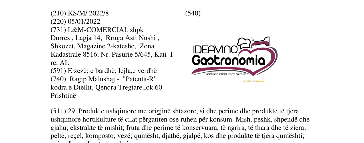 Zëri i markës IDEAVINO Gastronomia në buletin