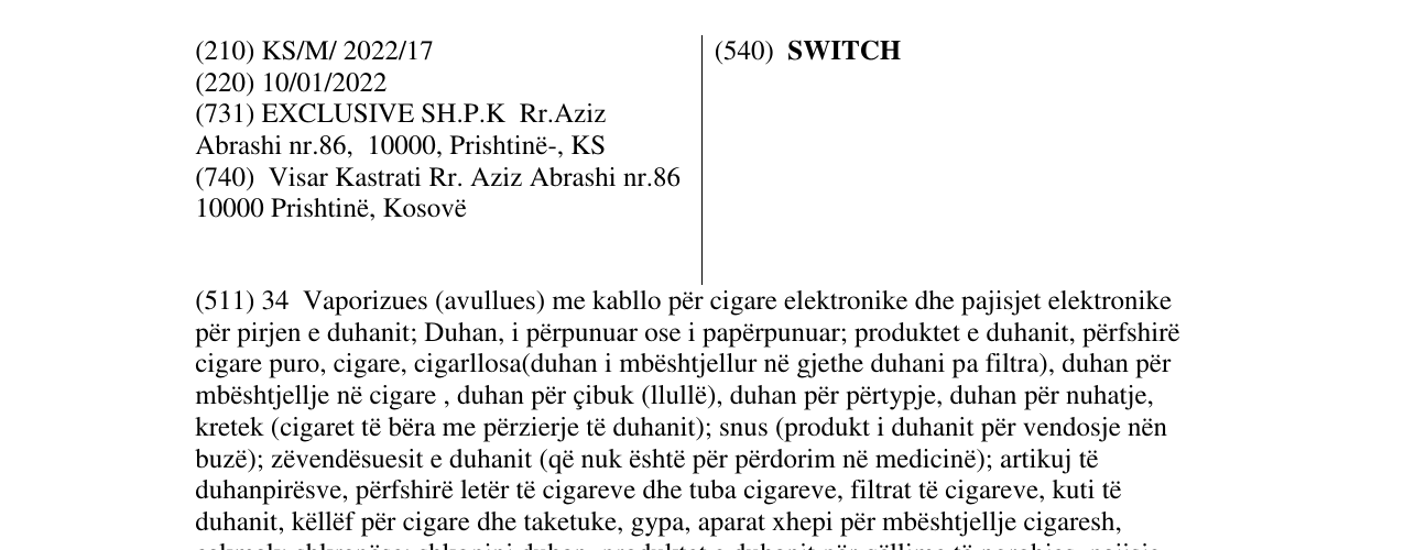 Zëri i markës SWITCH në buletin
